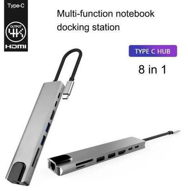 Alt view image 4 of 5 - 8 in 1 Type-C HUB USB-C to 4K /USB3.0 /RJ45 /PD Charging Audio /SD/TF Card Reader Adapter Usb Splitter for MacBook Pro