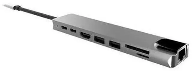Alt view image 3 of 5 - 8 in 1 USB-C Hub Aluminum Alloy Multiports HD 2 USB 3.0 Adapter PD Charging SD &TF Card Reader RJ45 for Laptop Notebook