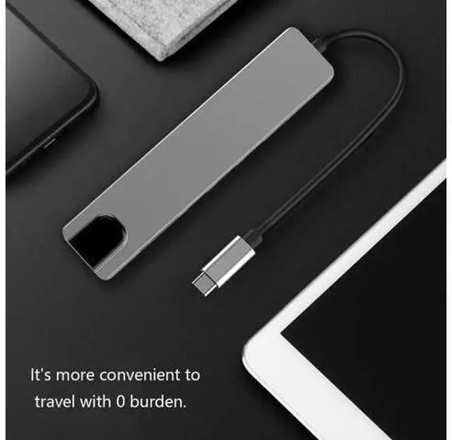 Alt view image 5 of 5 - 8 in 1 USB-C Hub Aluminum Alloy Multiports HD 2 USB 3.0 Adapter PD Charging SD &TF Card Reader RJ45 for Laptop Notebook