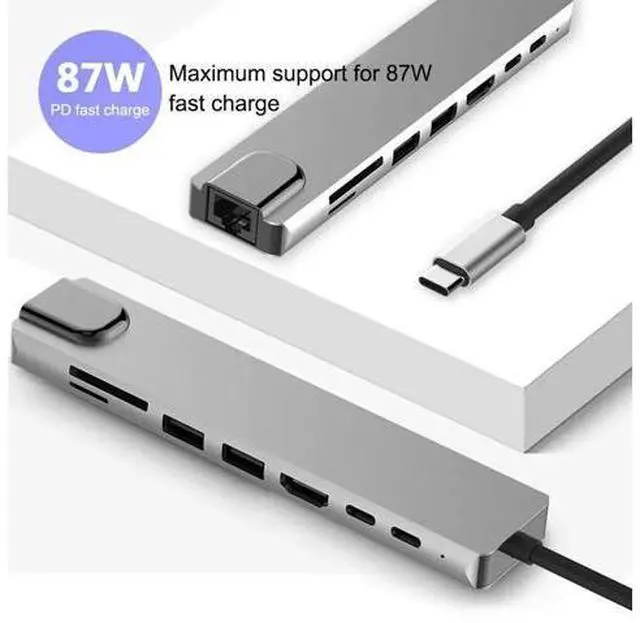 Alt view image 2 of 5 - 8 in 1 USB-C Hub Type-C Multiport Card Reader Adapter 4K For MacBook Pro Card Reader Type C PD Charging Adapter