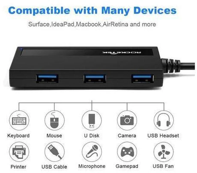Alt view image 5 of 5 - multi usb 3.0 2.0 type c hub 4 port adapter splitter Power Interface for iMac MacBook Air usb3.0 pc computer laptop