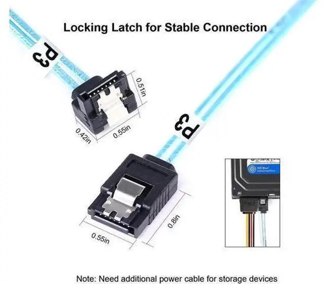Alt view image 2 of 5 - Right-Angle SATA-III Cable:24 Inches,3-Pack Thin SATA 90-Degree Angled to Straight 2Ft 6Gbps Data Cable for SDD,HDD,Computer Blue (0.6M)
