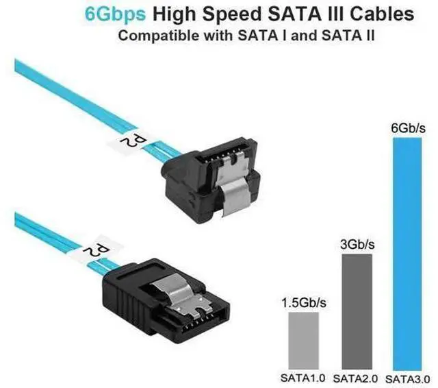 Alt view image 3 of 5 - Right-Angle SATA-III Cable:24 Inches,3-Pack Thin SATA 90-Degree Angled to Straight 2Ft 6Gbps Data Cable for SDD,HDD,Computer Blue (0.6M)