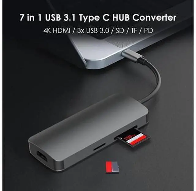 Alt view image 3 of 5 - 7 in 1 USB 3.1 Type C HUB Converter 4K 3x USB 3.0 SD TF Card Reader 87W PD Fast Charging Dock Adapter for Laptop Phone