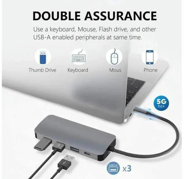 Alt view image 5 of 5 - 7 in 1 USB 3.1 Type C HUB Converter 4K 3x USB 3.0 SD TF Card Reader 87W PD Fast Charging Dock Adapter for Laptop Phone