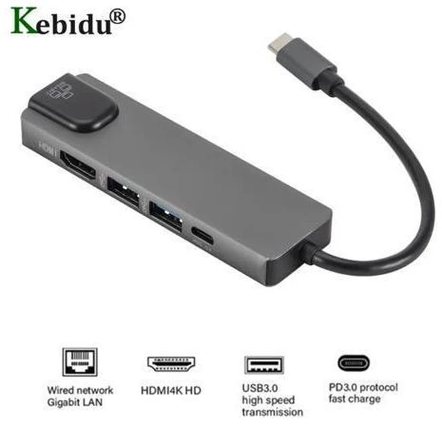 Main image of C to Gigat Ethernet Lan Rj45 4K 3.0 Type C Charing Port 5 In 1 Hub for Mac book Pro Thunderbolt 3 -C Charger