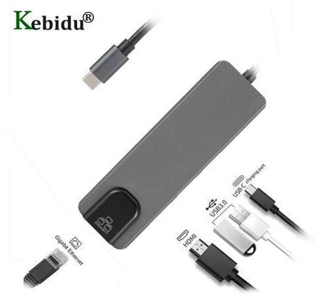 Alt view image 4 of 5 - C to Gigat Ethernet Lan Rj45 4K 3.0 Type C Charing Port 5 In 1 Hub for Mac book Pro Thunderbolt 3 -C Charger