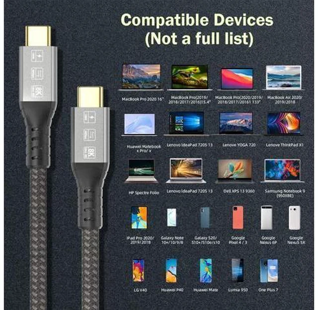 Alt view image 7 of 7 - USB4 Cable Compatible with Thunderbolt 3 4 1.8M 6FT 8K 5K Extension Cable M/M USB-C 8K@30Hz 4K 60Hz Video 40Gbps Data Transmissions Rate 20V 5A 100W Power Delivery