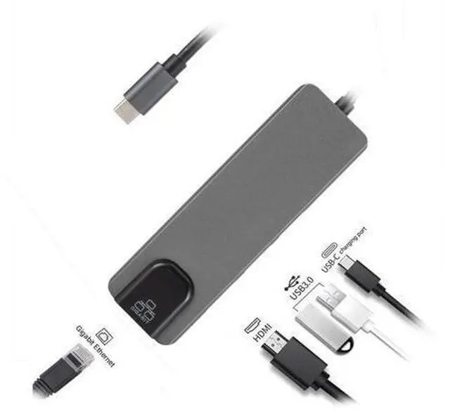 Alt view image 4 of 5 - 5 in 1 USB C Hub to Gigat Ethernet Rj45 Lan Adapter for Macbook Pro iPad Pro 11 12.9 2018 Thunderbolt 3 Type c Hub