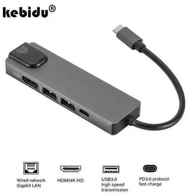 Alt view image 5 of 5 - 5 in 1 USB C Hub to Gigat Ethernet Rj45 Lan Adapter for Macbook Pro iPad Pro 11 12.9 2018 Thunderbolt 3 Type c Hub
