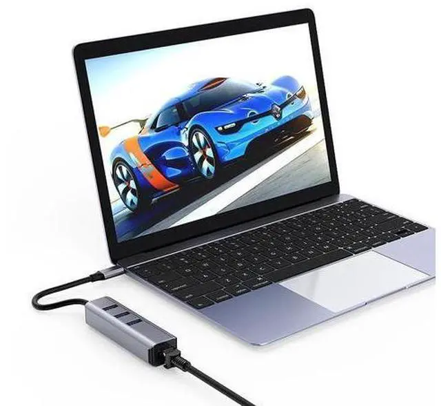 Alt view image 3 of 5 - 4 in 1 Hub, 3 USB3.0 Ports + Network Card Interface Adapter, Gigat Free Drive Hub Expander