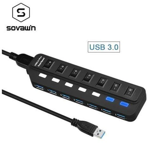 Main image of 5Gbps USB 3.0 HUB 7 USB Ports Switch LED Splitter Adapter Powered High Speed Multi usb3.0 Hab for imac PC support External Power