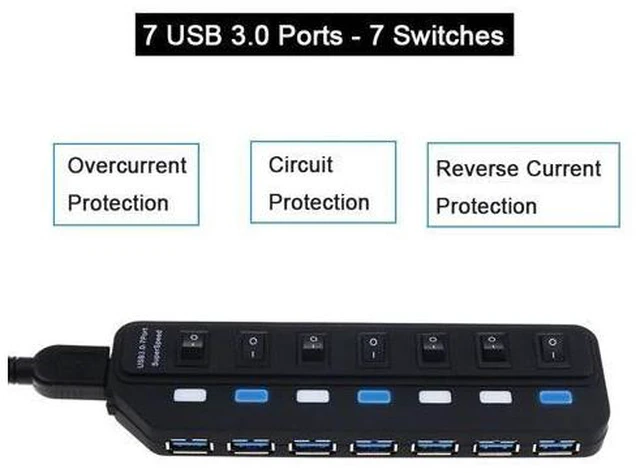 Alt view image 2 of 5 - 5Gbps USB 3.0 HUB 7 USB Ports Switch LED Splitter Adapter Powered High Speed Multi usb3.0 Hab for imac PC support External Power