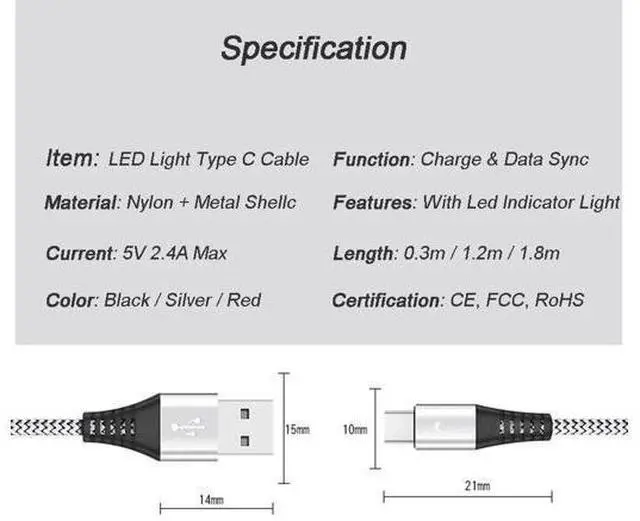 Alt view image 5 of 5 - Type C Cable Fast Charging Led Light Cable Cord for Galaxy Note 10 S10 Lite A71 A51 S20+ 5G Cavo c Kabel 2meter