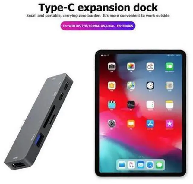 Alt view image 5 of 5 - C Hub Type C Adapter 4K -C PD TF SD 3.0 3.5mm Jack Port AUX Type C Dock for iPad Pro 2018 Macbook Pro/Air