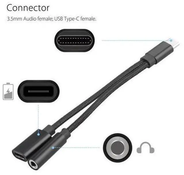 Alt view image 3 of 5 - 2 In 1 Type C To 3.5 Mm Charger Headphone Audio Jack USB C Cable Type-C To 3.5mm Connector Adapter for for