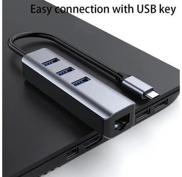 Alt view image 4 of 5 - 4 in 1 Hub, 3 USB3.0 Ports + Network Card Interface Adapter, Gigat Free Drive Hub Expander