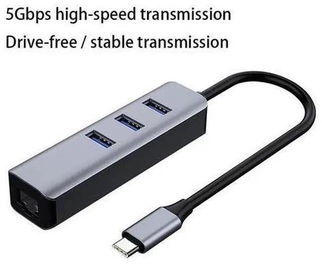 Alt view image 2 of 5 - 4 in 1 Hub, 3 USB3.0 Ports + Network Card Interface Adapter, Gigat Free Drive Hub Expander