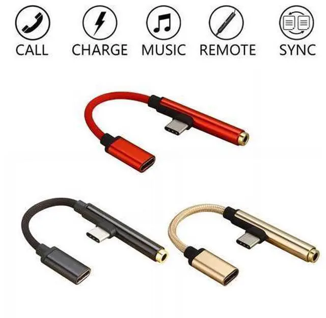 Alt view image 3 of 5 - to 3.5mm Jack Headphone Aux Audio Cable 2 in 1 USB Type C Adapter Charger Cable for s8 Note 9 HTC
