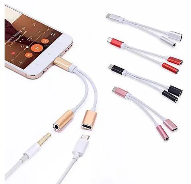 Alt view image 2 of 5 - 2 in 1 Type C to 3.5 mm Charger Headphone Audio Jack USB C Cable Portable Type-C to 3.5mm Connector Adapter for Mole Phone