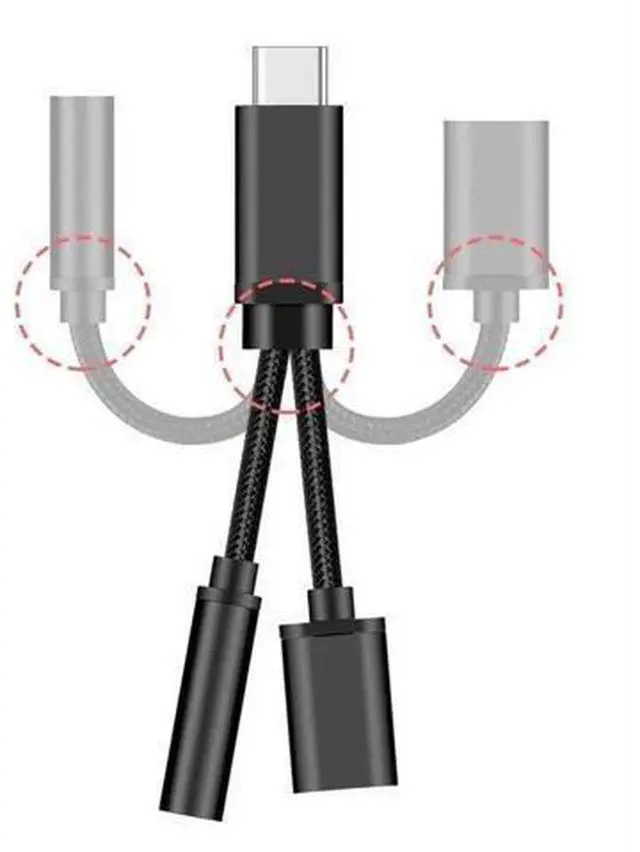 Alt view image 4 of 5 - 1pcs 2 In1 Braided USB TypeC To 3.5mm Charging USB C Headphone Aux Audio Cable Adapter Splitter Headphone Jack For Mole Phone