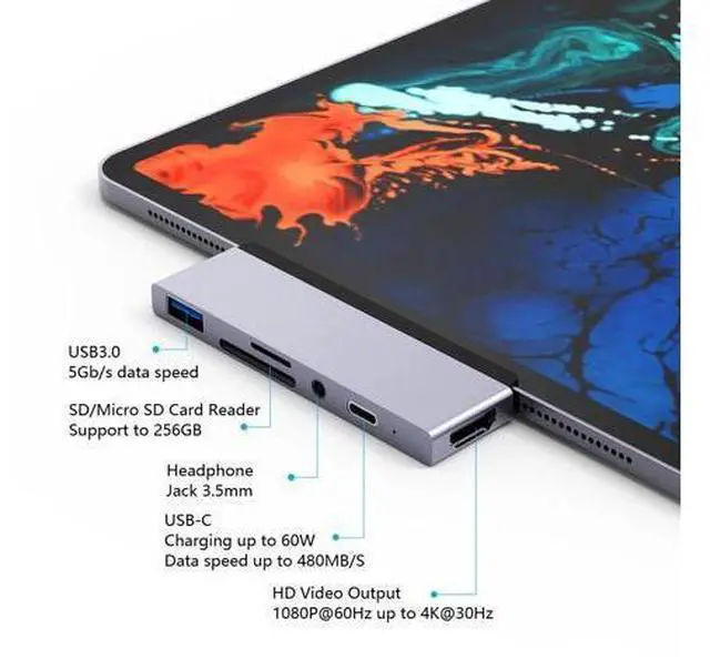 Main image of 6 in1 USB-C HUB Type-C to USB 3.0 SD/Micro SD 3.5mm HD Laptop PC Adapter Converter Suitable for iPad Pro2018/2020 Plug & Play