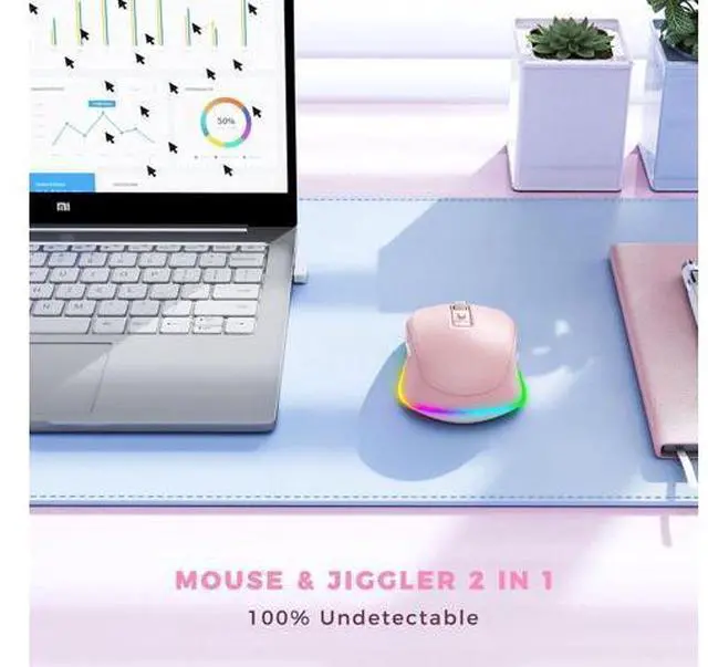 Alt view image 3 of 7 - PEIOUS Mouse for Laptop, Wireless Mouse Jiggler - LED Wireless Mice with Build-in Mouse Jiggler Mover, Rechargeable Moving Mouse for Laptop Undetectable Keeps Computer Awake - Pink