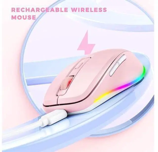 Alt view image 4 of 7 - PEIOUS Mouse for Laptop, Wireless Mouse Jiggler - LED Wireless Mice with Build-in Mouse Jiggler Mover, Rechargeable Moving Mouse for Laptop Undetectable Keeps Computer Awake - Pink