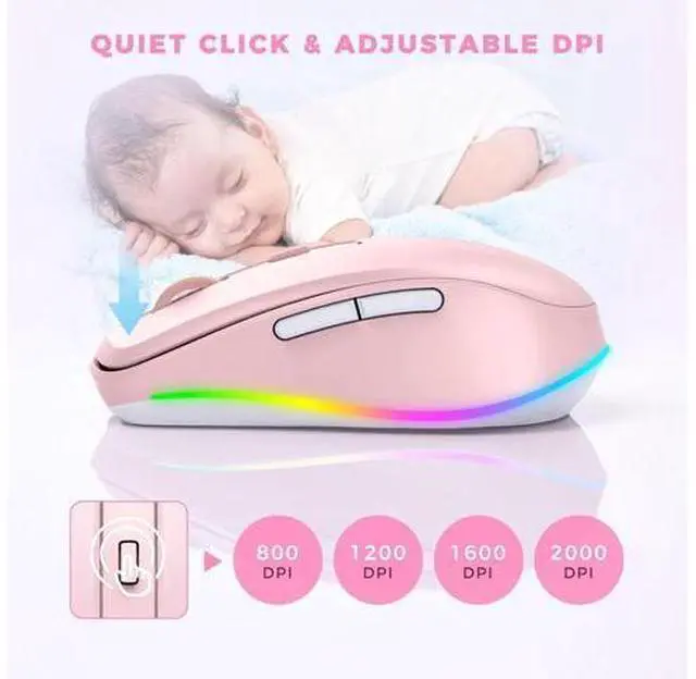 Alt view image 5 of 7 - PEIOUS Mouse for Laptop, Wireless Mouse Jiggler - LED Wireless Mice with Build-in Mouse Jiggler Mover, Rechargeable Moving Mouse for Laptop Undetectable Keeps Computer Awake - Pink