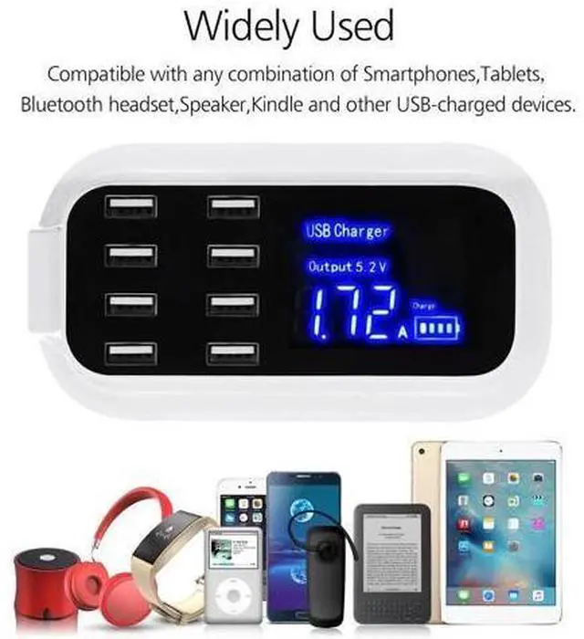 Alt view image 4 of 5 - USB Smart Wall Fast Charger + 8 USB Charging Hub +1.5m Cable LCD Bait High Speed US/UK/EU Plug