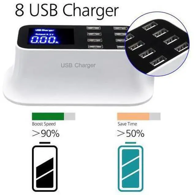 Alt view image 2 of 5 - USB Smart Wall Fast Charger + 8 USB Charging Hub +1.5m Cable LCD Bait High Speed US/UK/EU Plug