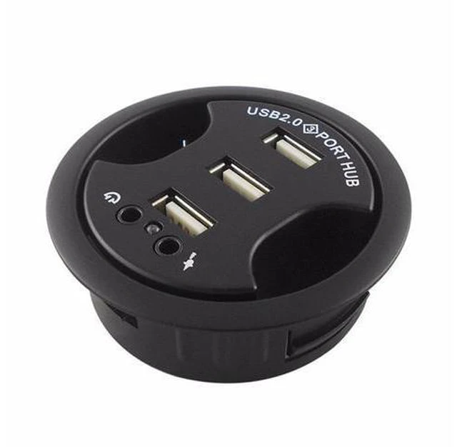 Alt view image 4 of 5 - In Desk 3-Port USB 2.0 HUB Adapter and External StereoSound Adapter Combo Plug and play supports hotswapping/plugging. 66#