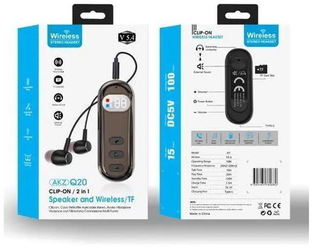 Alt view image 7 of 7 - AKZ Q20 Clip-on Bluetooth Receiver & Speaker with LED Display, Car AUX Adapter, MicroSD/TF Card Playback, Dual Mode for Hands-Free Calls & Music