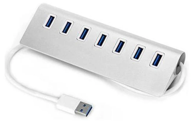 Main image of 3.0 Hub 7-Port Portable Aluminum charging and Hub with 5V 4A Power Adapter 3-Foot 3.0 Cable (Silver)