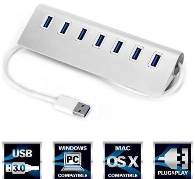 Alt view image 2 of 5 - 3.0 Hub 7-Port Portable Aluminum charging and Hub with 5V 4A Power Adapter 3-Foot 3.0 Cable (Silver)