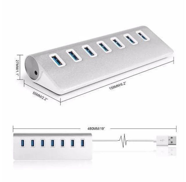 Alt view image 3 of 5 - 3.0 Hub 7-Port Portable Aluminum charging and Hub with 5V 4A Power Adapter 3-Foot 3.0 Cable (Silver)