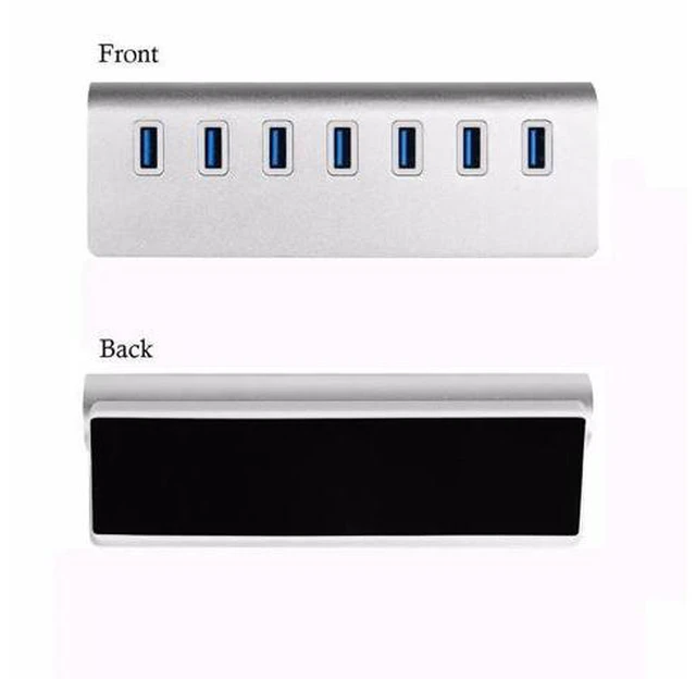 Alt view image 5 of 5 - 3.0 Hub 7-Port Portable Aluminum charging and Hub with 5V 4A Power Adapter 3-Foot 3.0 Cable (Silver)