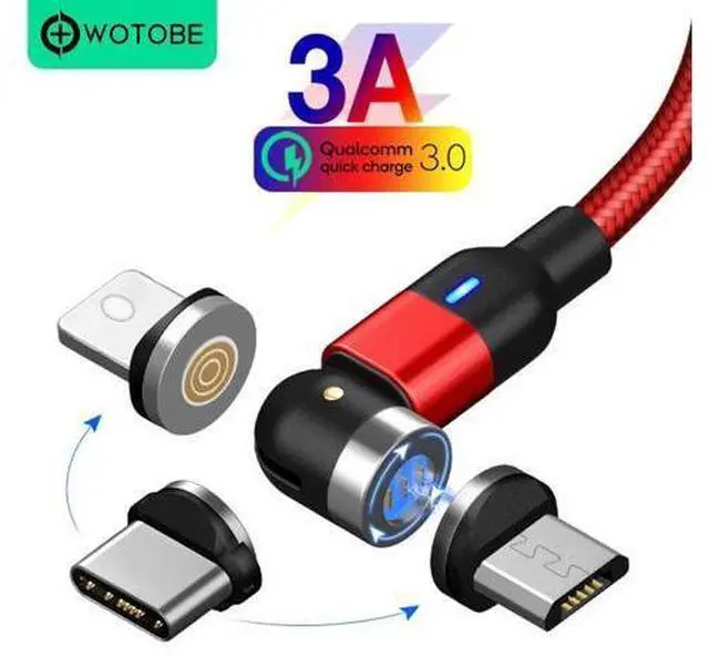 Main image of Magnetic Cable 3A QC3.0 Fast Charging Micro USB Type C Mole Phone Cable For 360+180Degree Roating
