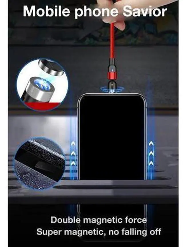 Alt view image 3 of 5 - Magnetic Cable 3A QC3.0 Fast Charging Micro USB Type C Mole Phone Cable For 360+180Degree Roating