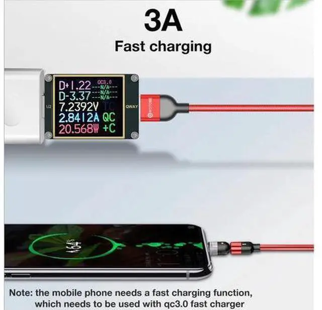 Alt view image 4 of 5 - Magnetic Cable 3A QC3.0 Fast Charging Micro USB Type C Mole Phone Cable For 360+180Degree Roating