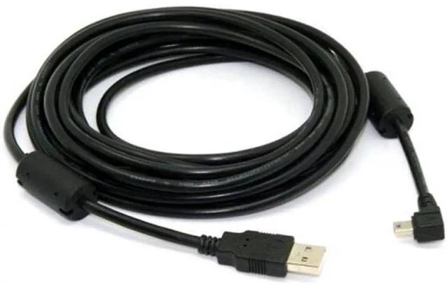 Main image of U2-057-RI-5.0M Mini USB B Type 5pin Male Right Angled 90 Degree to USB 2.0 Male Data Cable 5 Meters with EMI Ferrite Core