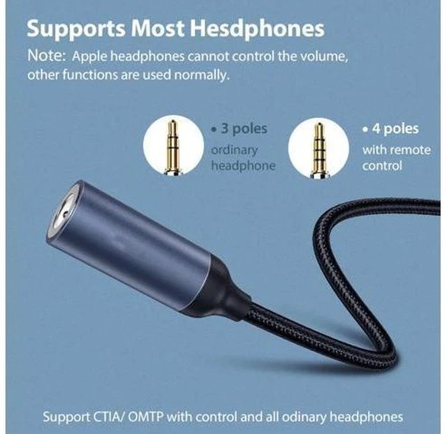 Alt view image 3 of 5 - Type C To 3.5mm Jack Aux Headphones Adapter for Galaxy Note 10 S20 Plus + A90 Ultra -C To 3.5mm OTG Audio Cable