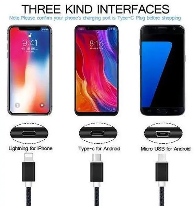 Alt view image 3 of 5 - 2M Type C USB Charger Cable for Galaxy A50 S10 S9 S8 Plus note 8 9 5 6 7 LG G6 G7 Thiq V40 Q9 Quick Charge Cable