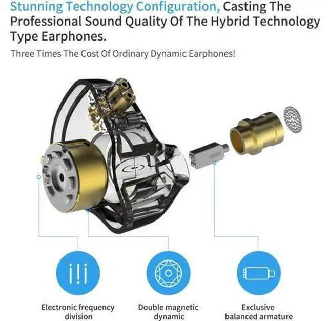 Alt view image 3 of 7 - KZ ZSN Pro Metal Earphones 1BA+1DD Hybrid Technology HiFi Bass Earbuds in Ear Monitor Headphones Sport Noise Cancelling Headset(No micPurple)