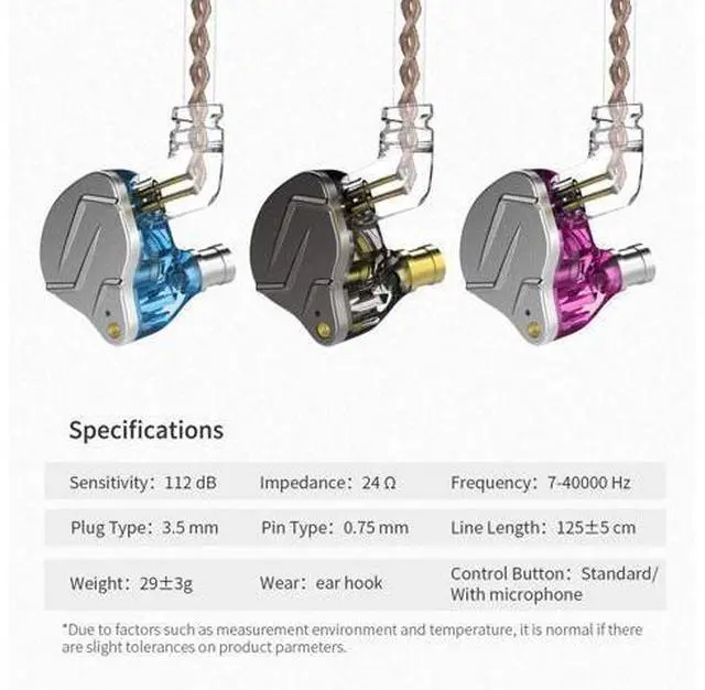Alt view image 4 of 7 - KZ ZSN Pro Metal Earphones 1BA+1DD Hybrid Technology HiFi Bass Earbuds in Ear Monitor Headphones Sport Noise Cancelling Headset(No micPurple)