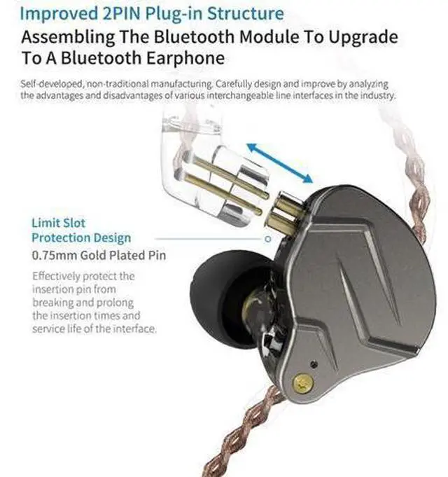 Alt view image 5 of 7 - KZ ZSN Pro Metal Earphones 1BA+1DD Hybrid Technology HiFi Bass Earbuds in Ear Monitor Headphones Sport Noise Cancelling Headset(No micPurple)