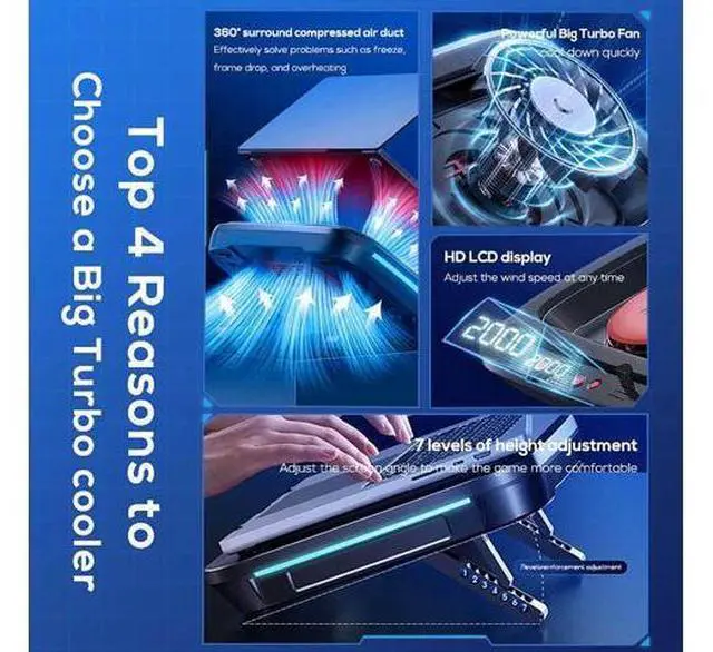 Alt view image 4 of 7 - LED Display Cooling Pad for Laptop Cooler MEMO FL08 Laptop Cooling Pad RGB Gaming Notebook Cooler 30W Cooling Desktop Laptop and