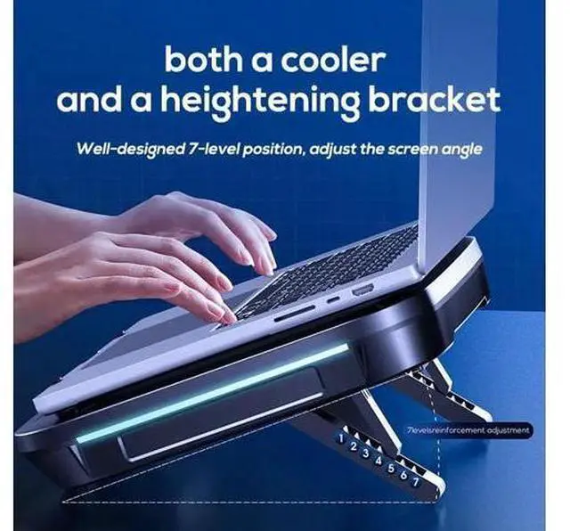 Alt view image 7 of 7 - LED Display Cooling Pad for Laptop Cooler MEMO FL08 Laptop Cooling Pad RGB Gaming Notebook Cooler 30W Cooling Desktop Laptop and