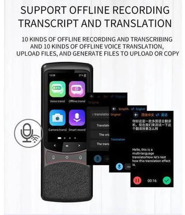 Alt view image 3 of 6 - QURO Real-Time Smart Translator High Noise Reduction Supports 134 Languages IPS Android Online Accurate Translation Via Simcard WiFi