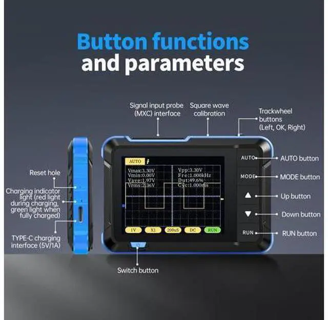 Alt view image 4 of 6 - Handheld High Resolution Small 2.5MS/s Sample Rate 99x68.3x19.5mm Portable Digital Oscilloscope for Beginner Dso152 high match